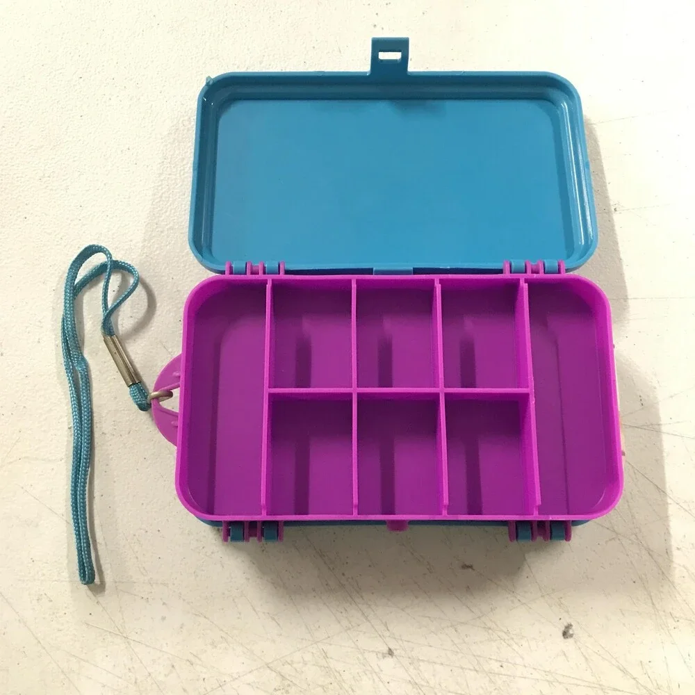 Vintage Plano Side Kicks Pocket Tackle Box Blue Purple Hard Case Fishing Lanyard